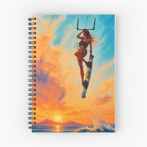 Item preview, Kitesurf Girl Sunset Jump – Wind Surfing Ocean Aesthetic Illustration designed and sold by Islabonita..