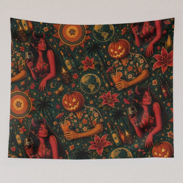 Item preview, Headless Horseman Cosmic Tiki Devil – Retro Fantasy Halloween Art designed and sold by TheHorsemanRidesAgain.