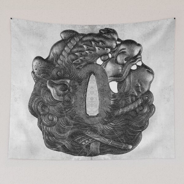 Item preview, Dual Shishi Lion Dog Tsuba Japanese Sword Guard designed and sold by Ghoul Enterprises.