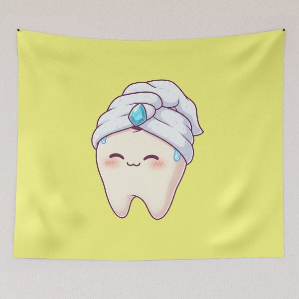 Item preview, Cute Tooth Wearing Luxury Spa Towel Turban and Blue Diamond Gemstone Kawaii Dentist Gift designed and sold by bvdesignart.