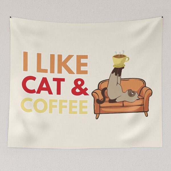 Item preview, I Like Cat and Coffee Funny Siamese Couch Balancing Graphic designed and sold by SilverSeaBKK.
