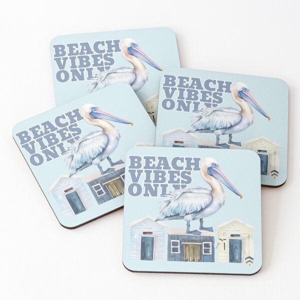 Item preview, Beach Vibes Only Watercolor Pelican and Beach Huts Graphic designed and sold by SilverSeaBKK.