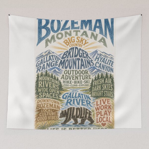 Item preview, Bozeman Montana Big Sky Bridger Mountains Adventure Typography designed and sold by Places On Earth.