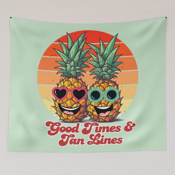 Item preview, Retro Pineapple Duo Good Times and Tan Lines Summer Sunset designed and sold by SilverSeaBKK.