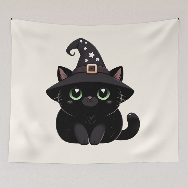 Item preview, Cute kawaii Halloween black cat in witch hat designed and sold by SweetLilith.