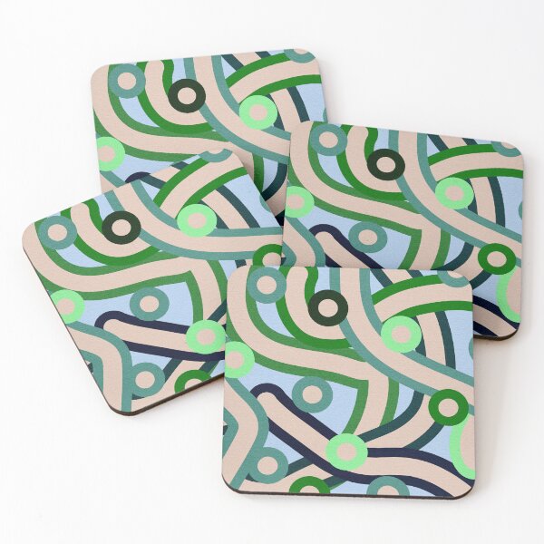 Item preview, Abstract Geometric Pattern with Curved Lines and Circles in Green and Blue Tones designed and sold by SweetLilith.