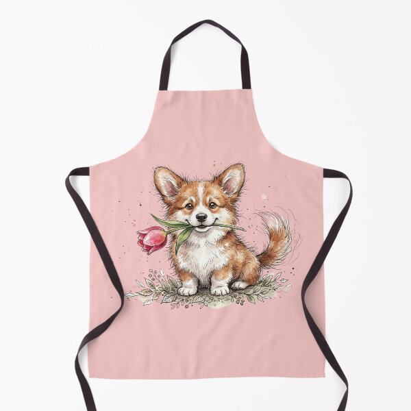 Artikelvorschau, Niedlicher Corgi-Welpe mit rosa Tulpe in Aquarelltechnik entworfen und verkauft von BreezifyDesignStudio.