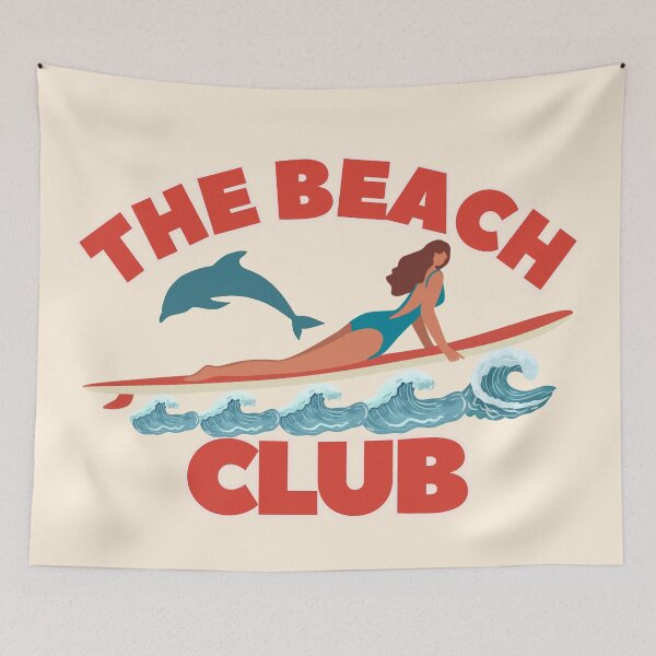 Item preview, The Beach Club Retro Surfer Girl Dolphin Graphic designed and sold by SilverSeaBKK.