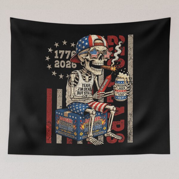 Item preview, 250 Years Funny Skeleton Fireworks American Flag 4th of July designed and sold by elongatedjazz.