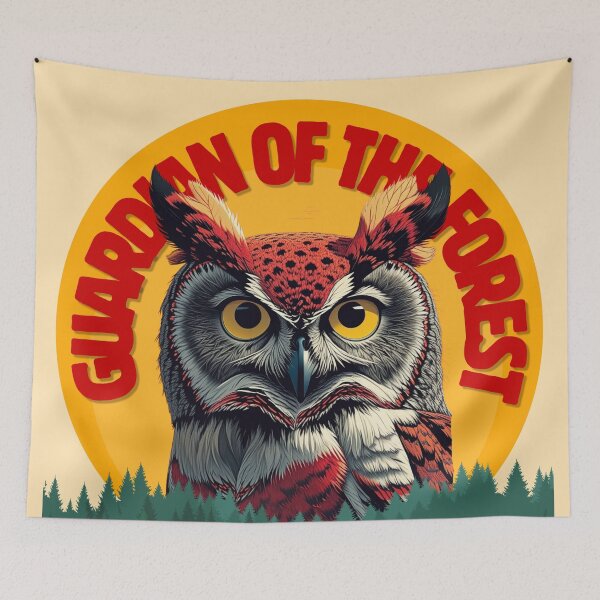 Item preview, Guardian of the Forest Retro Great Horned Owl Graphic designed and sold by SilverSeaBKK.