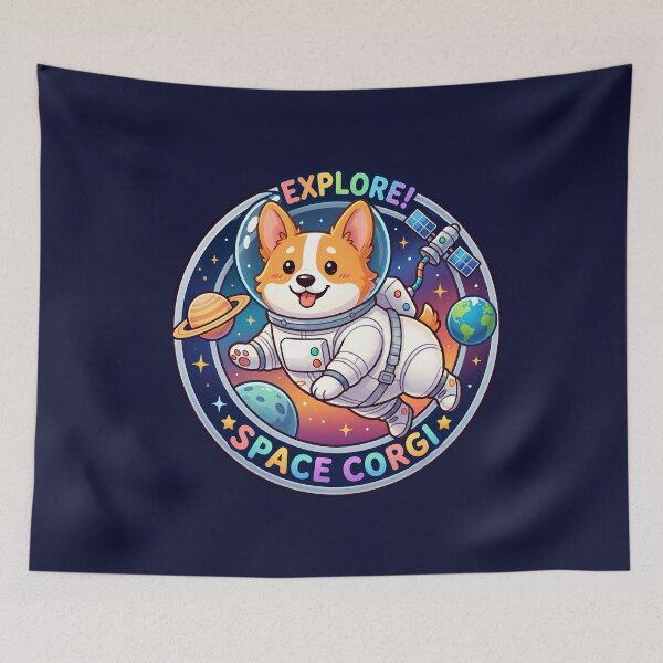 Item preview, Cute Astronaut Dog Floating in Space in blue background designed and sold by Nosyla Ink.