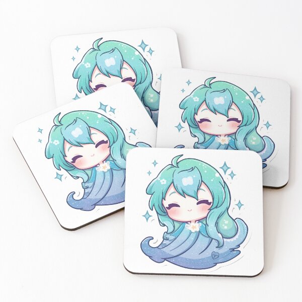 Item preview, Kawaii Chibi Girl Teal Hair Blue Dress Cute Anime Girl Sparkle Sticker Fantasy Art designed and sold by Cosmic Zodiac Studio.