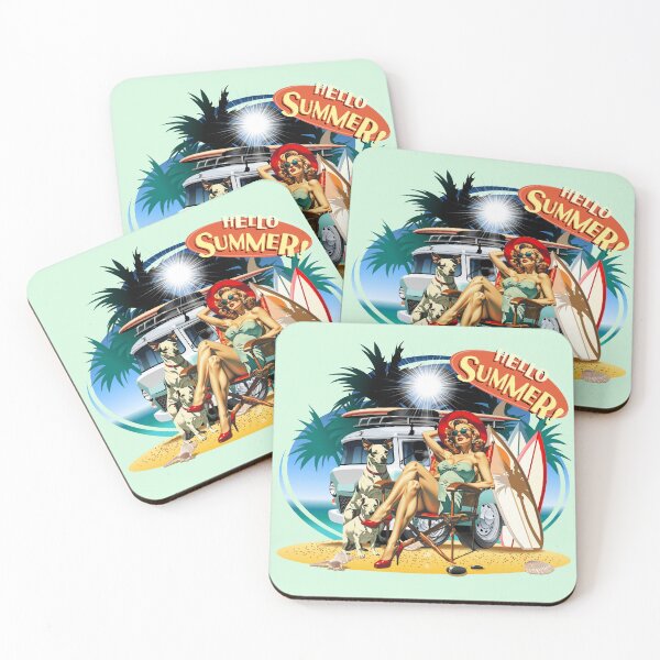 Item preview, Vintage Pinup Summer Beach Camper Van Graphic Art designed and sold by SilverSeaBKK.