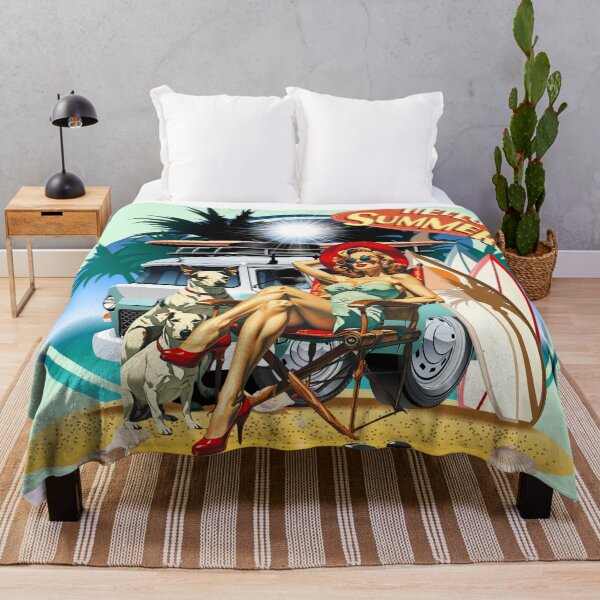 Item preview, Vintage Pinup Summer Beach Camper Van Graphic Art designed and sold by SilverSeaBKK.