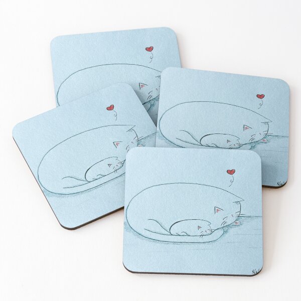 Item preview, A Nap Together - Cute White Cat Mixed Media - Day 123 of 365  designed and sold by BeeandKiwi.