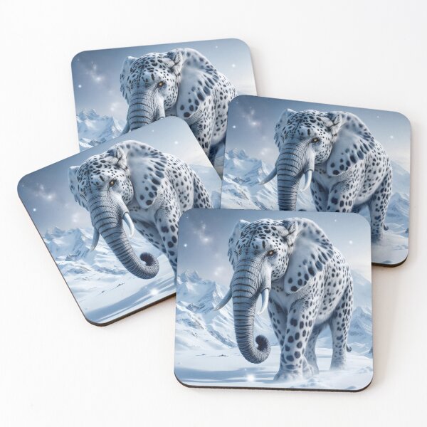 Item preview, Mystical Snow Leopard Elephant In Frozen Arctic Fantasy Landscape designed and sold by DreamyWallVibes.