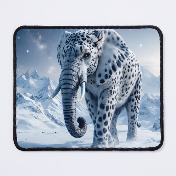 Item preview, Mystical Snow Leopard Elephant In Frozen Arctic Fantasy Landscape designed and sold by DreamyWallVibes.