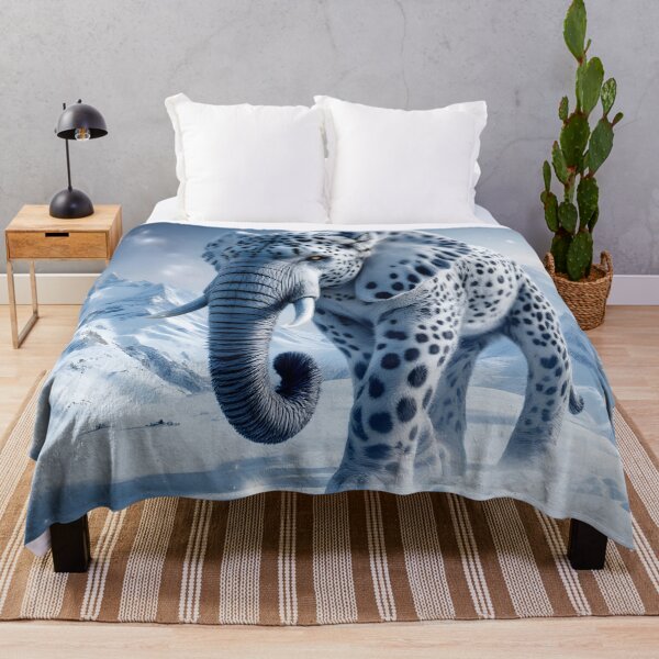 Item preview, Mystical Snow Leopard Elephant In Frozen Arctic Fantasy Landscape designed and sold by DreamyWallVibes.
