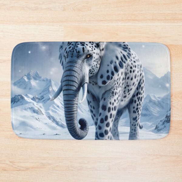 Item preview, Mystical Snow Leopard Elephant In Frozen Arctic Fantasy Landscape designed and sold by DreamyWallVibes.