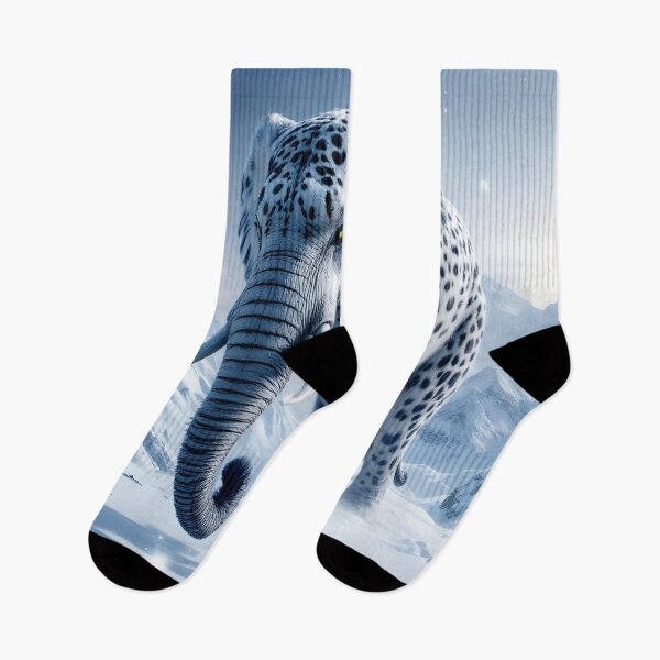 Item preview, Mystical Snow Leopard Elephant In Frozen Arctic Fantasy Landscape designed and sold by DreamyWallVibes.