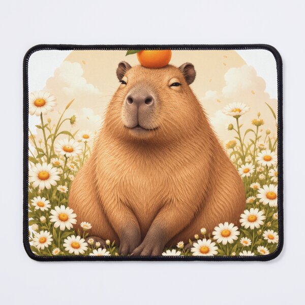 Item preview, Happy Capybara with Orange — Cute Animal Art Print designed and sold by Drateyo.
