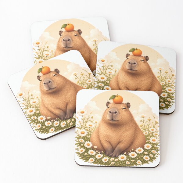Item preview, Happy Capybara with Orange — Cute Animal Art Print designed and sold by Drateyo.