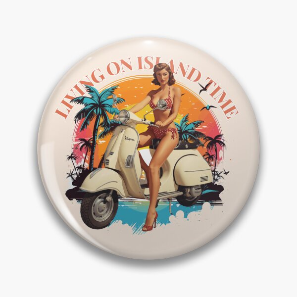 Item preview, Vintage Scooter Pinup Girl Island Time Tropical Sunset designed and sold by SilverSeaBKK.
