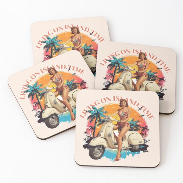 Item preview, Vintage Scooter Pinup Girl Island Time Tropical Sunset designed and sold by SilverSeaBKK.