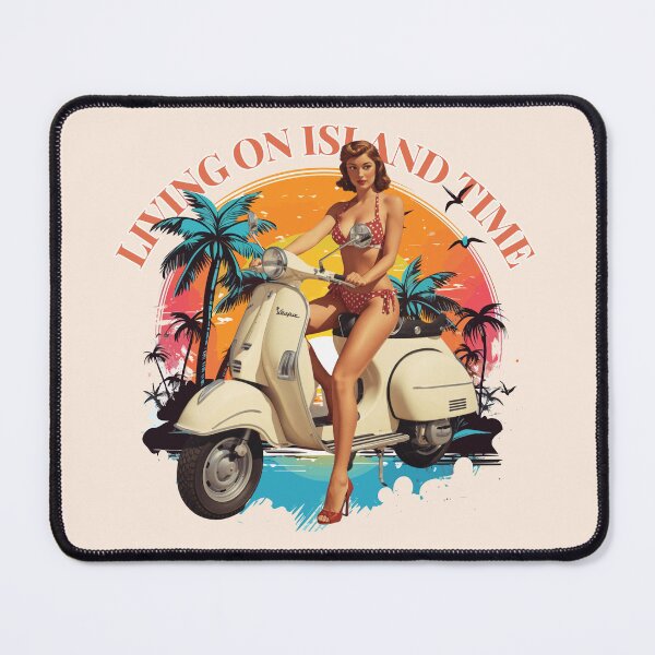 Item preview, Vintage Scooter Pinup Girl Island Time Tropical Sunset designed and sold by SilverSeaBKK.