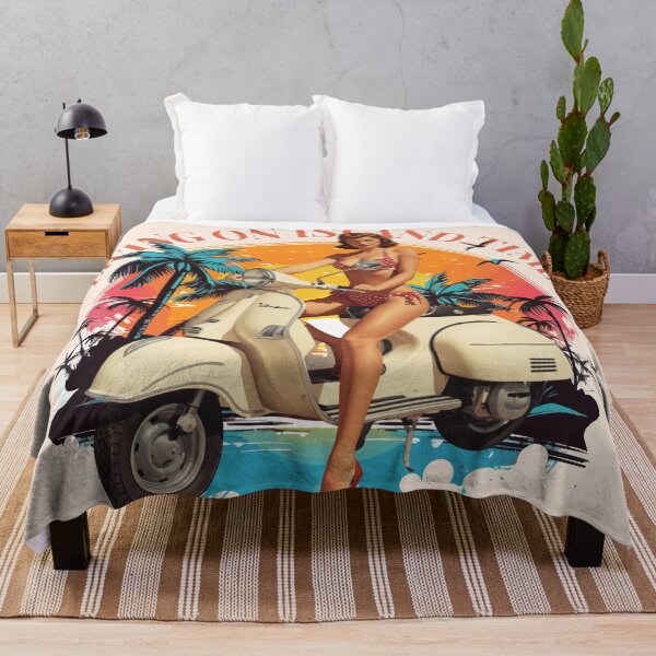 Item preview, Vintage Scooter Pinup Girl Island Time Tropical Sunset designed and sold by SilverSeaBKK.
