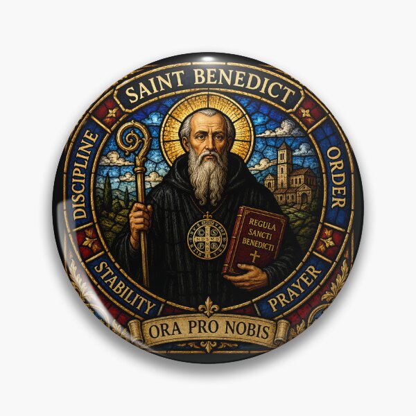 Item preview, Saint Benedict Stained Glass Icon  designed and sold by SaintGear.