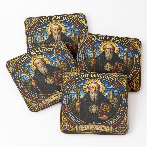 Item preview, Saint Benedict Stained Glass Icon  designed and sold by SaintGear.