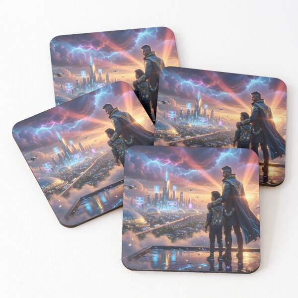 Item preview, Father's Day Father And Son Overlooking Sci Fi Dream City designed and sold by DreamyWallVibes.