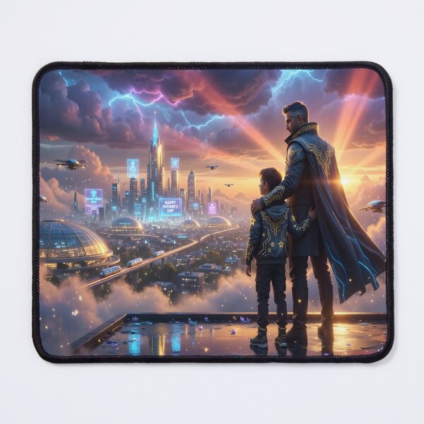 Item preview, Father's Day Father And Son Overlooking Sci Fi Dream City designed and sold by DreamyWallVibes.