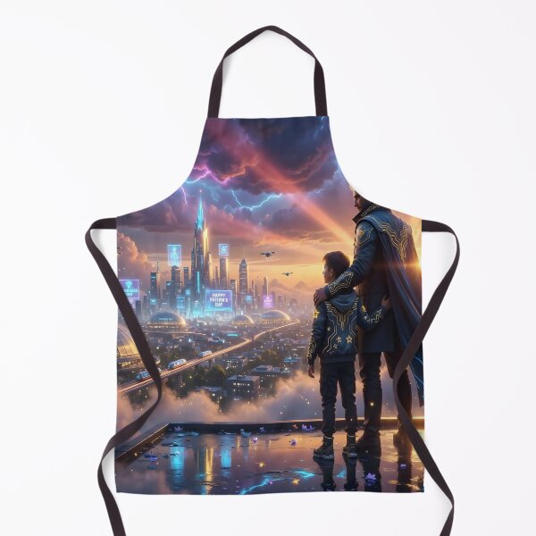 Item preview, Father's Day Father And Son Overlooking Sci Fi Dream City designed and sold by DreamyWallVibes.