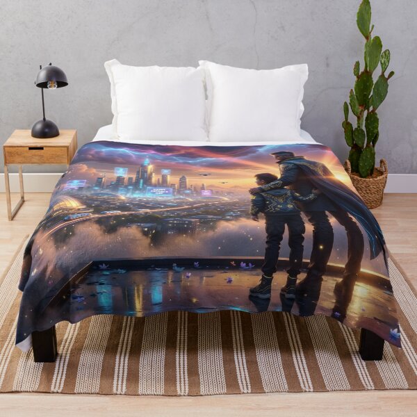 Item preview, Father's Day Father And Son Overlooking Sci Fi Dream City designed and sold by DreamyWallVibes.