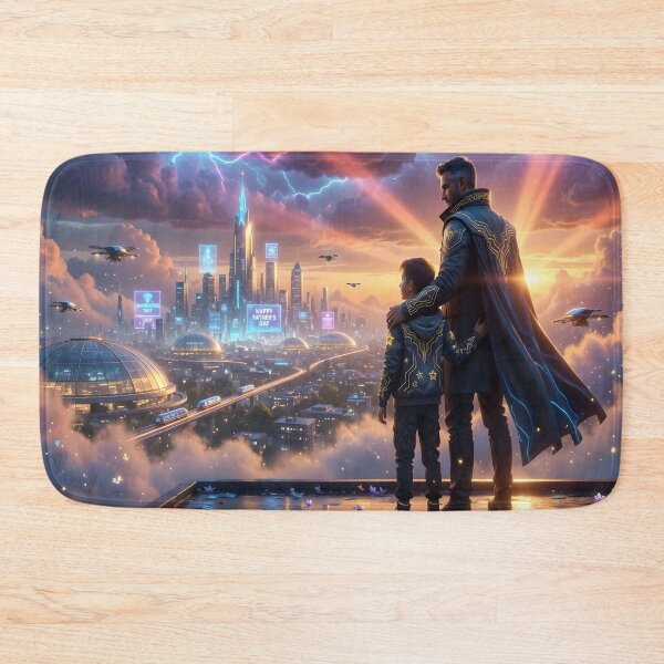 Item preview, Father's Day Father And Son Overlooking Sci Fi Dream City designed and sold by DreamyWallVibes.