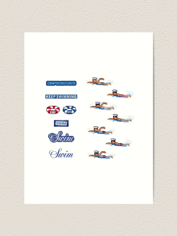 Retro Pixel Swimmer and BTS Lifebuoy Sticker Pack