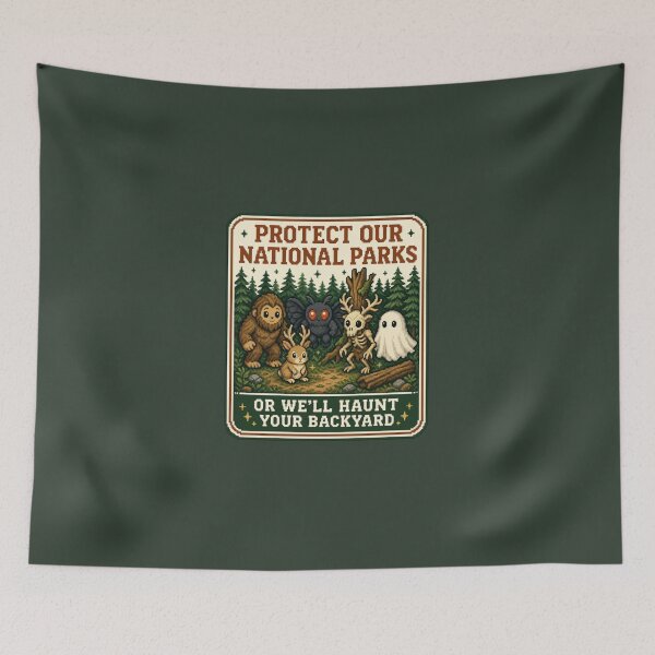 Item preview, Protect Our National Parks Cryptid Pixel Art Bigfoot Jackalope Mothman Wendigo Ghost designed and sold by bosamji.