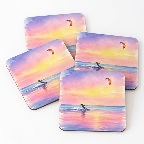 Item preview, Girl Kitesurfing Ocean Sunset – Wind Sport Lifestyle Illustration designed and sold by Islabonita..