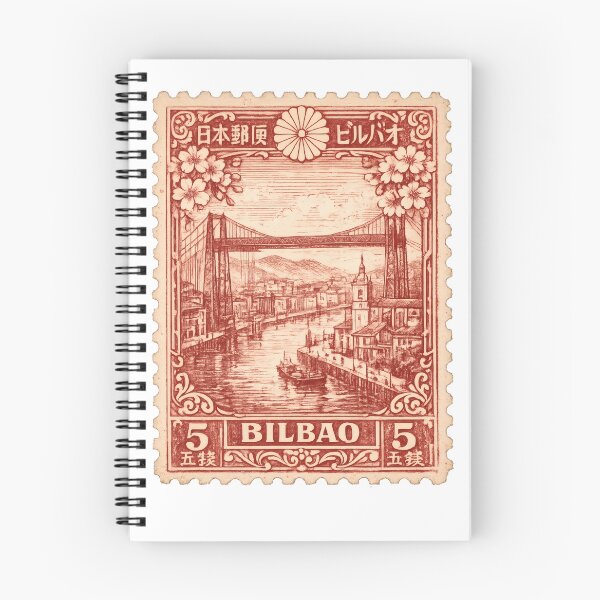 Item preview, Vintage Bilbao Stamp Illustration | Retro Spanish Postage Art | Basque Industrial River City Travel Design of Spain designed and sold by PaintedPixels01.