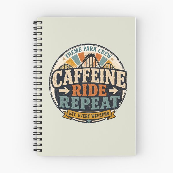 Item preview, Theme Park Crew – Caffeine Ride Repeat Retro Coaster Badge designed and sold by Coaster Culture Industries.