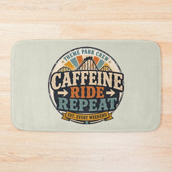 Item preview, Theme Park Crew – Caffeine Ride Repeat Retro Coaster Badge designed and sold by Coaster Culture Industries.