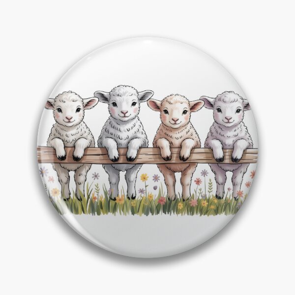 Item preview, Whimsical Four Little Lambs Art - Cute Baby Sheep on Wooden Fence Farmhouse Illustration designed and sold by Picasfarmer.