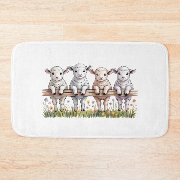 Item preview, Whimsical Four Little Lambs Art - Cute Baby Sheep on Wooden Fence Farmhouse Illustration designed and sold by Picasfarmer.