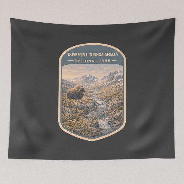 Item preview, Scandinavian Wilderness Mountain Landscape Vintage Nordic Nature Artwork designed and sold by PinUpPizzazz.