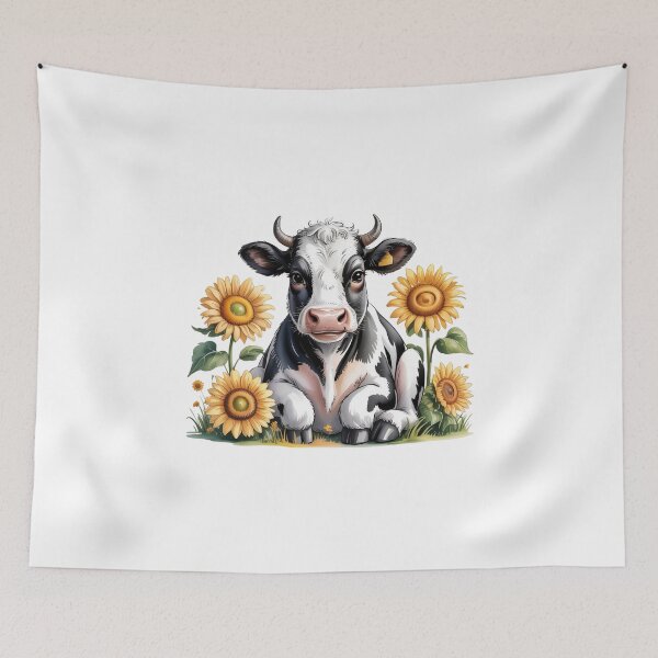 Item preview, Adorable Holstein Dairy Cow with Vibrant Sunflowers - Cute Countryside Farmhouse Floral Art designed and sold by Picasfarmer.