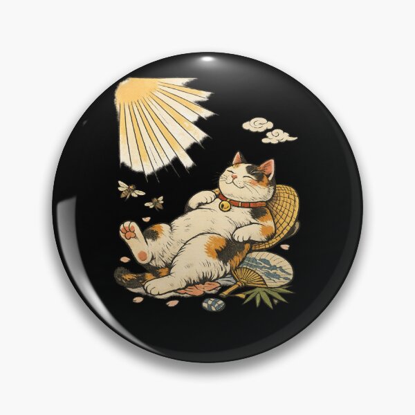 Item preview, Sunbathing Lucky Calico Cat in Japanese Folktale Style Illustration designed and sold by optimusprime39.