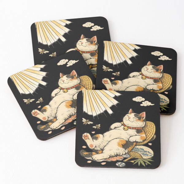 Item preview, Sunbathing Lucky Calico Cat in Japanese Folktale Style Illustration designed and sold by optimusprime39.