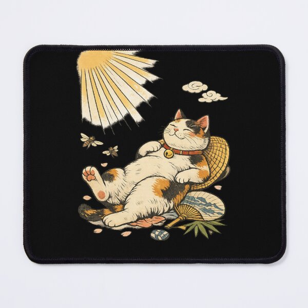 Item preview, Sunbathing Lucky Calico Cat in Japanese Folktale Style Illustration designed and sold by optimusprime39.